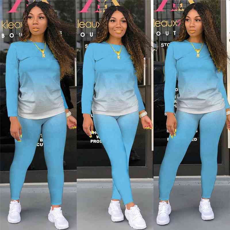

two piece set fashion womenpant gradient print bodycon tracksuit long sleeve biker joggers pants outfits matching, White