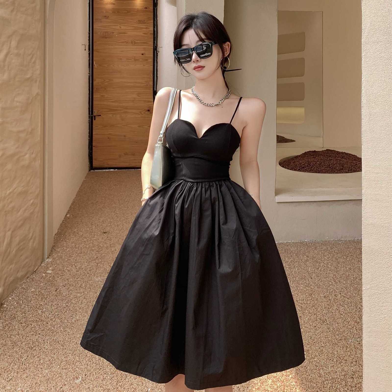 Hepburn French Drawstring Summer Puff Skirt Sexy Temperament Small Black Drs N226a-image-702022600
