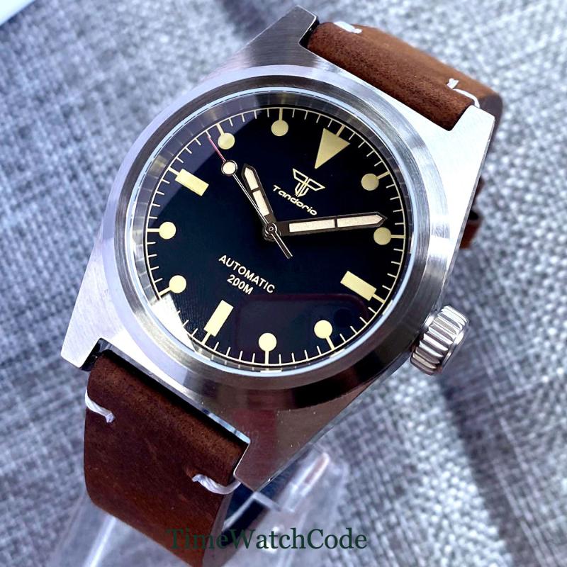 

Wristwatches 200m Waterproof Diver 38mm Mechanical Automatic Mens Watch NH35A/PT5000 Sapphire Glass Leather Strap 316L Brushed Case Tandorio, A sterile