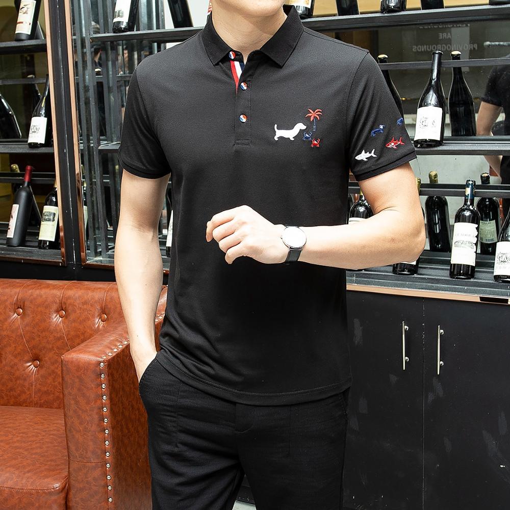 

2021 New Top England Style Summer Brand Polo Shirt Men Lapels Solid Men's Business Luxury High Quality Cotton Short Sleeve Slim To1h, Black