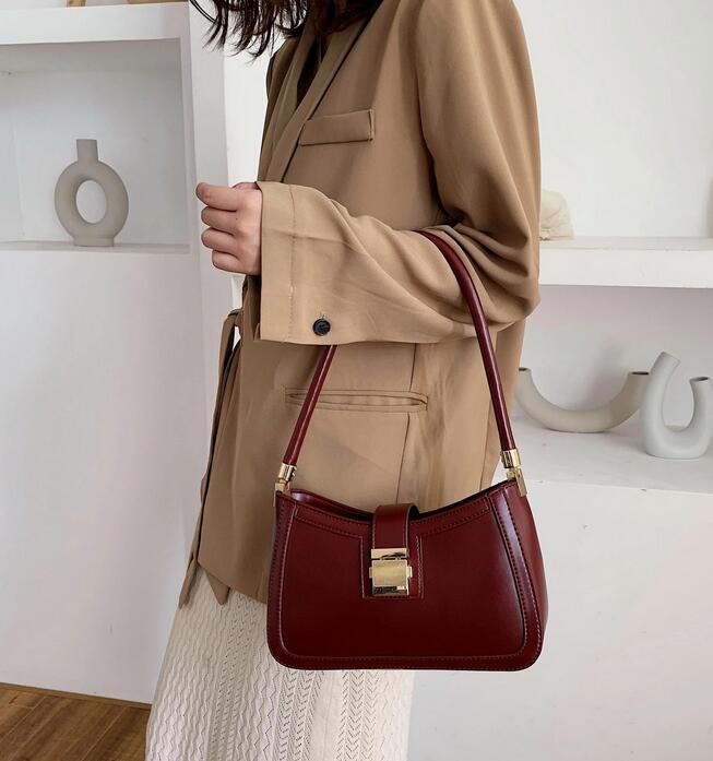 

HBP Solid Color PU Leather Shoulder Bags For Women Lock Handbags Small Travel Hand Lady, Red