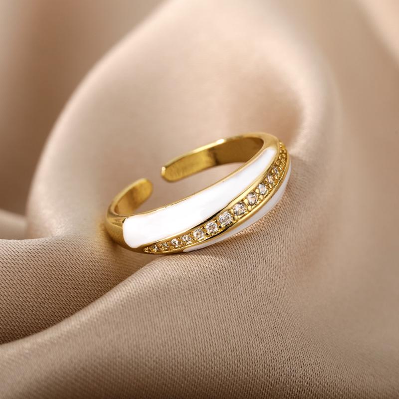 

Cluster Rings Rainbow Enamel Dripping Oil Zircon Ring For Women Adjustable Copper Gold Plated Candy Color Party Gift Sweet Jewelry, Golden;silver