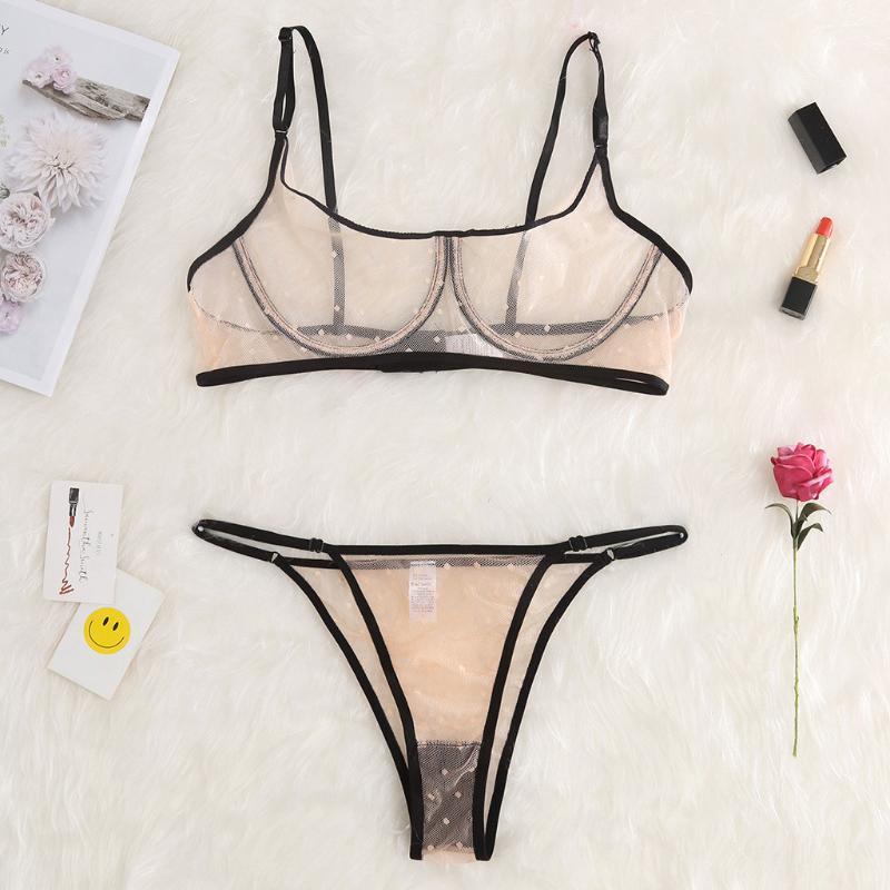 

Bras Sets Women's Lace Hollow Openwork Sexy Perspective Two-piece Ladies Solid Color Unlined Adjusted-straps Underwire Suits #W, Yellow