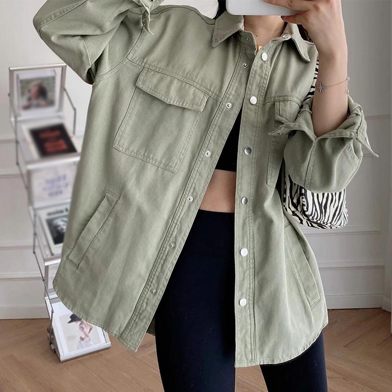 

Women's Jackets Cotton Casual Women Oversized Loose Jacket Coats Batwing Sleeve Turn Down Collar Outerwear 2021 Fashion Autumn Winter Female, Army green