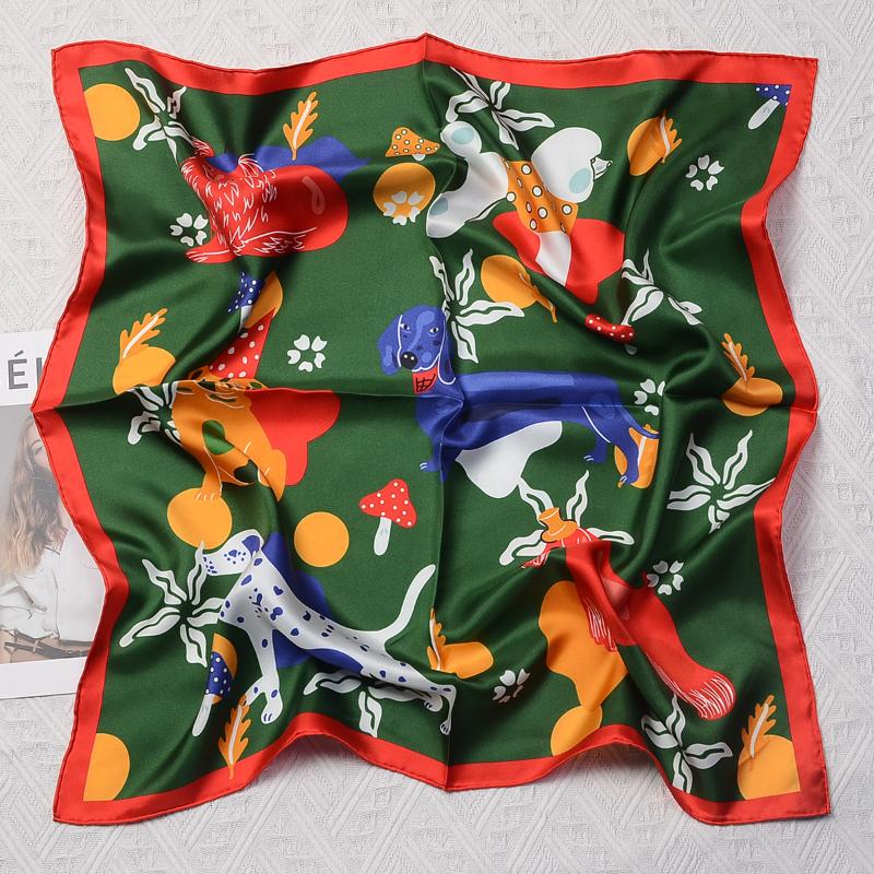 

Scarves 70cm Fashion Design 100% Silk Scarf Hand Rolled Edges Cartoon Dogs Square Shawl Brand Hijab Bandana Kerchief For Ladies, Blue;gray