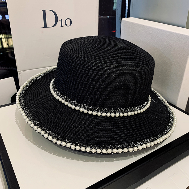 

2021 New Summer Women Hats Sequin Visor Cap Brim Jazz Travel England Pearl Beach Caps St Hat Women Casual Panama Sun Hatg, White