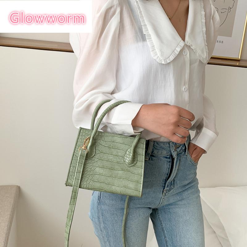 

Women Small Crocodile Pattern Solid Color PU Leather Crossbody Bags 2021 Summer Lady Shoulder Handbags Female Simple Totes, Black