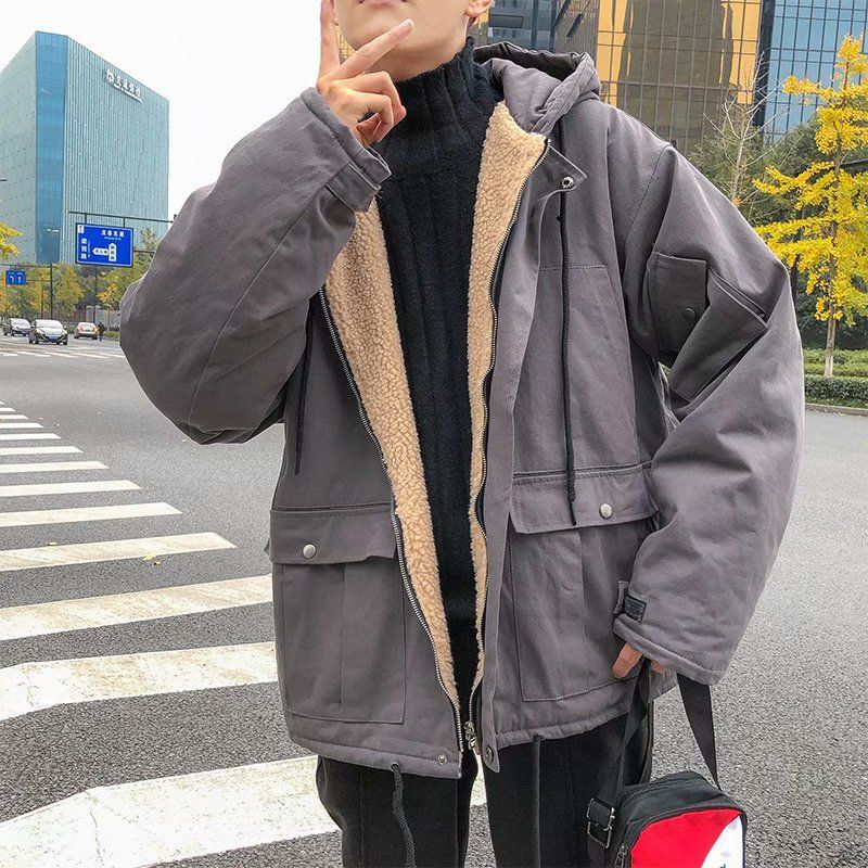 

2021 New Winter Cotton Padded Jacket Men's Warm Fashion Casual Lamb Fur Men Wild Loose Korean Hooded Short Coat Mens Clothes M-2xl 9hpw, Khaki