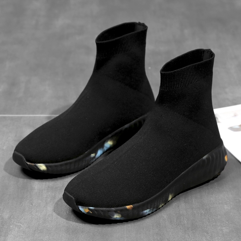 

Fashion Women Sock Shoes Autumn High Top Casual Sneakers Female High Elasticity Flying Woven Slip On Chaussure Femme Large Size
