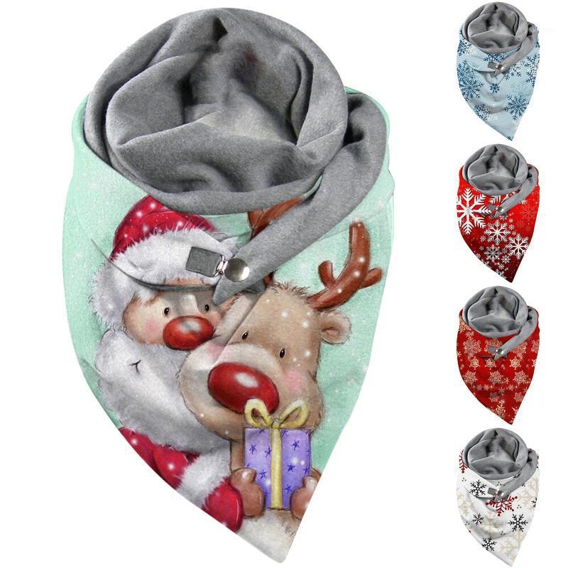 

Scarves Women Scarf Winter Christmas Santa And Elk Print Button Szalik Fashion Functional Soft Wraps Ladies Casual Warm Shawls, Blue;gray