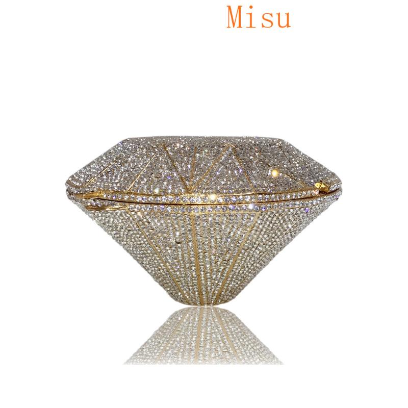 

Clutch Bags Women's The Diamond Shape Alloy Evening Bag Crystals Geometric Pattern Gold / Silver Wedding Party Purse Handbag