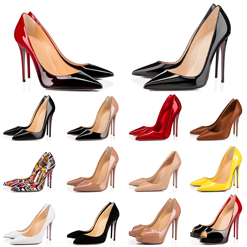 

red bottoms designer shoes high heels 8  12cm so kate nude pink white womens ladies dress party wedding office & career genuine leather po, Black