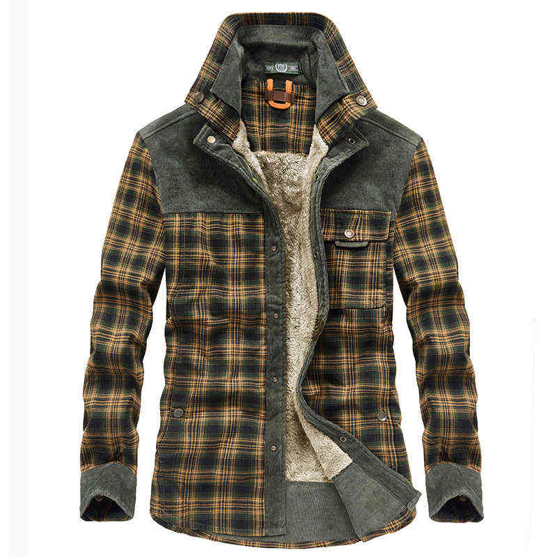 

Winter Jacket Men Thicken Warm Fleece Jackets Coats Pure Cotton Plaid Jacket Military Clothes Men Chaquetas Hombre Size -3XL 211110, Coffee