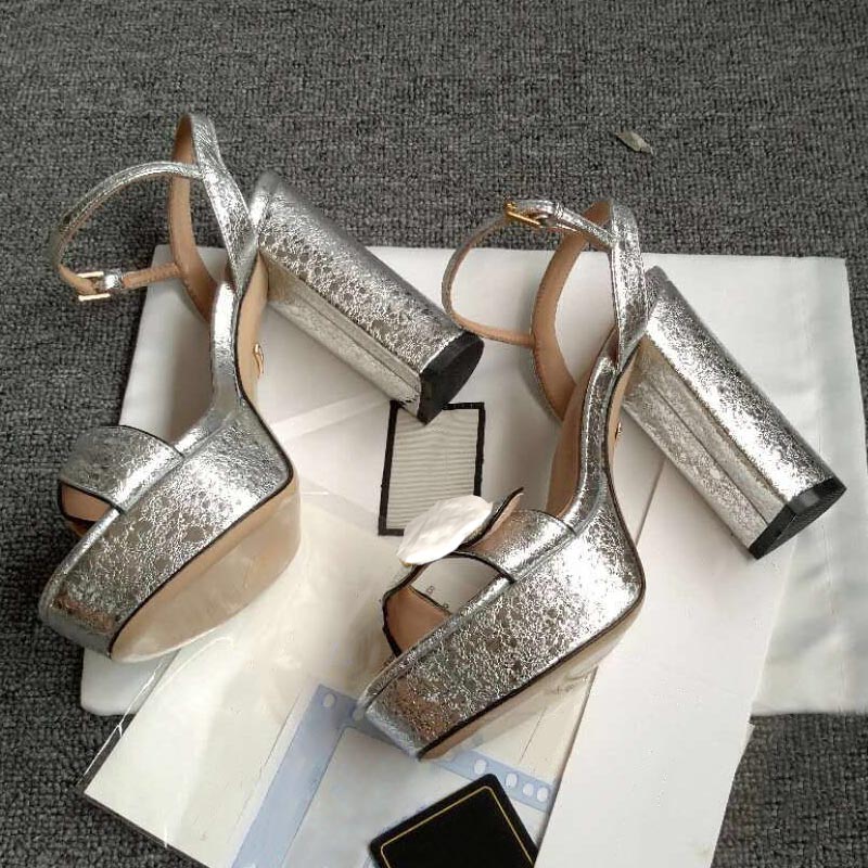 

Summer sandals women's thick bottom lace up high heels leather fashion women's shoes metal buckle red shoes women's, Gold