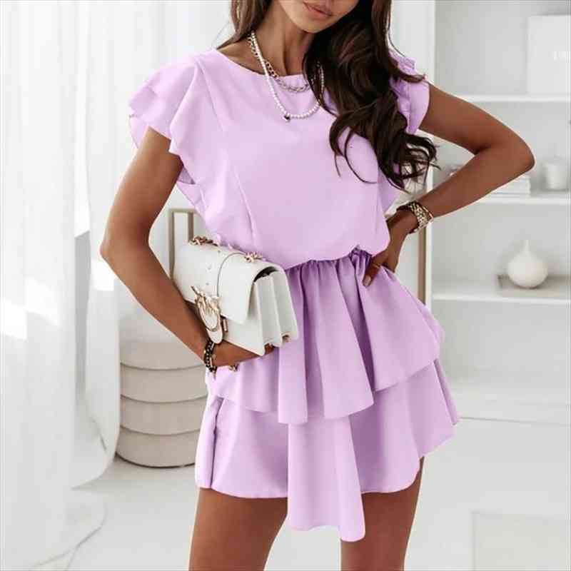 

women dress summer sleeveless pink princess dresses for women casual loose ruffled solid color ladies dress casual layer, Black;gray