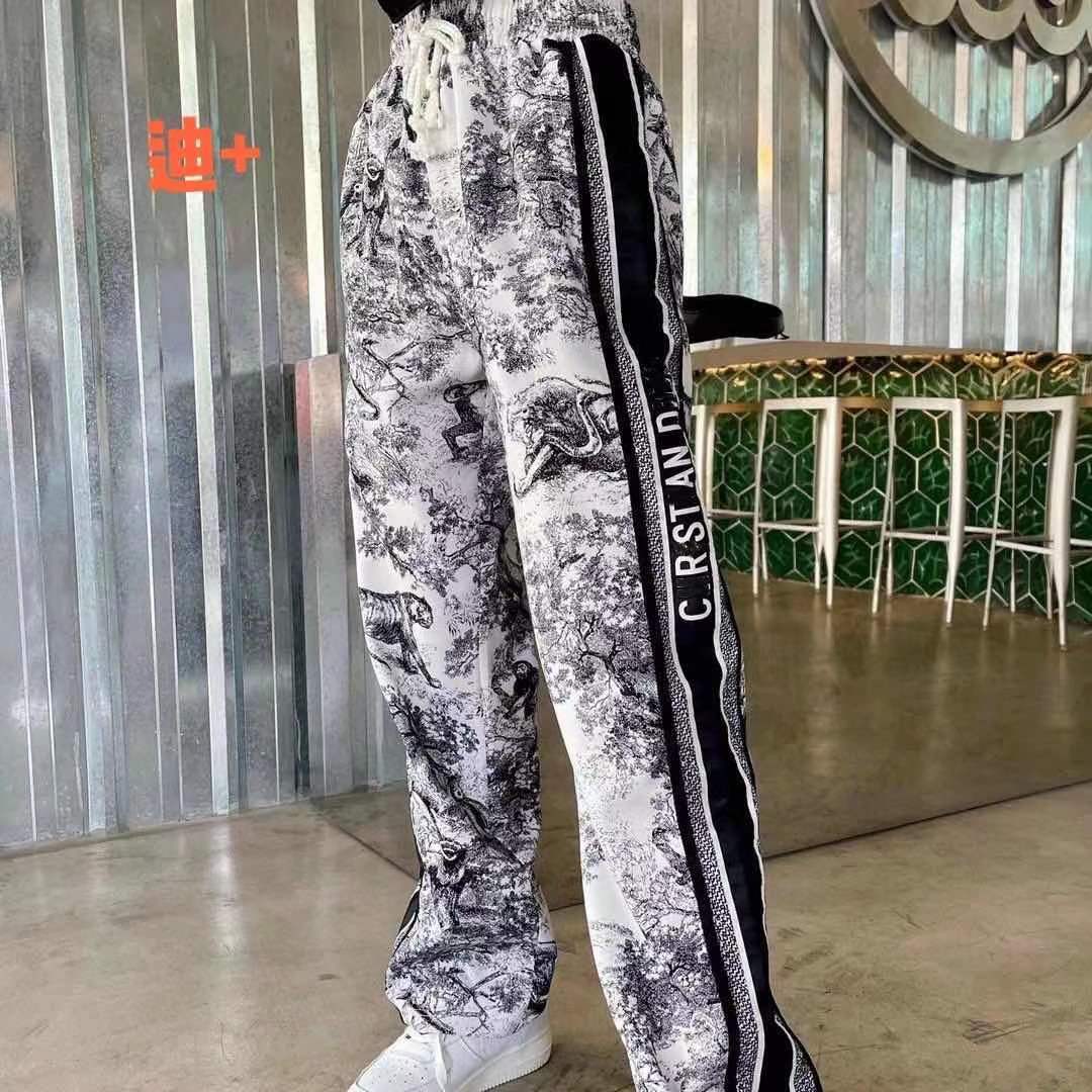 Luxury design ink painting jungle animal print casual 1 summer elastic high waist loose wide leg pants-image-714438767