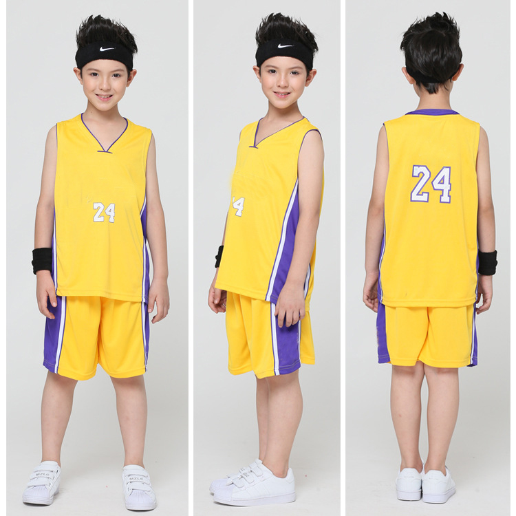 

(Fans Tops&Tees Kids Basketball Jerseys suit, boys and Girls 24# Basketball Set Youth Basketball Uniforms Kits Sports Clothing custom, Yellow