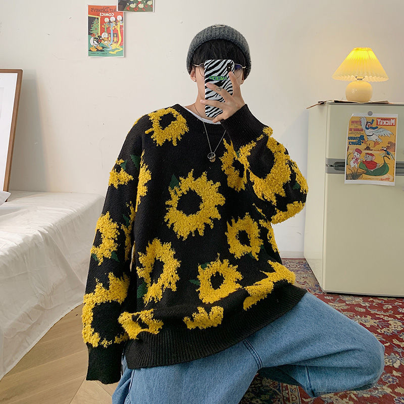 

2021 New Winter Flower Sweater Men's Warmth Fashion Retro Casual Knitted Pullover Men Knitting Sweaters Mens Clothes M-2xl Shyu, Khaki