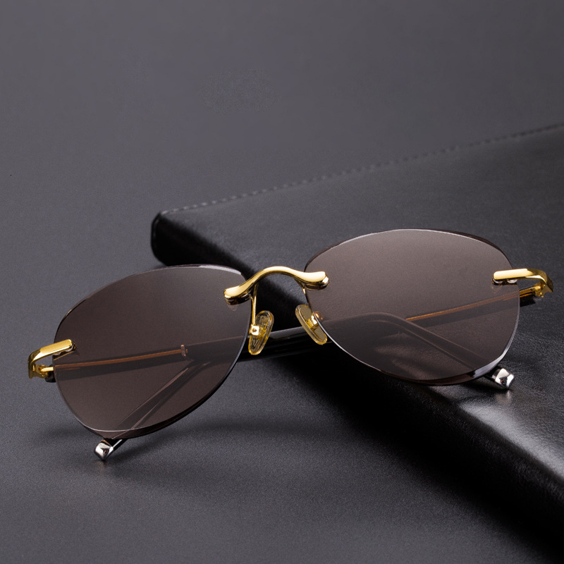 

2021 New Glass Sunglasses Male Vintage Sun Glasses for Men Rimless Stone Brown Anti Scratch Retro Oversized Aviation Unisex 3h4s