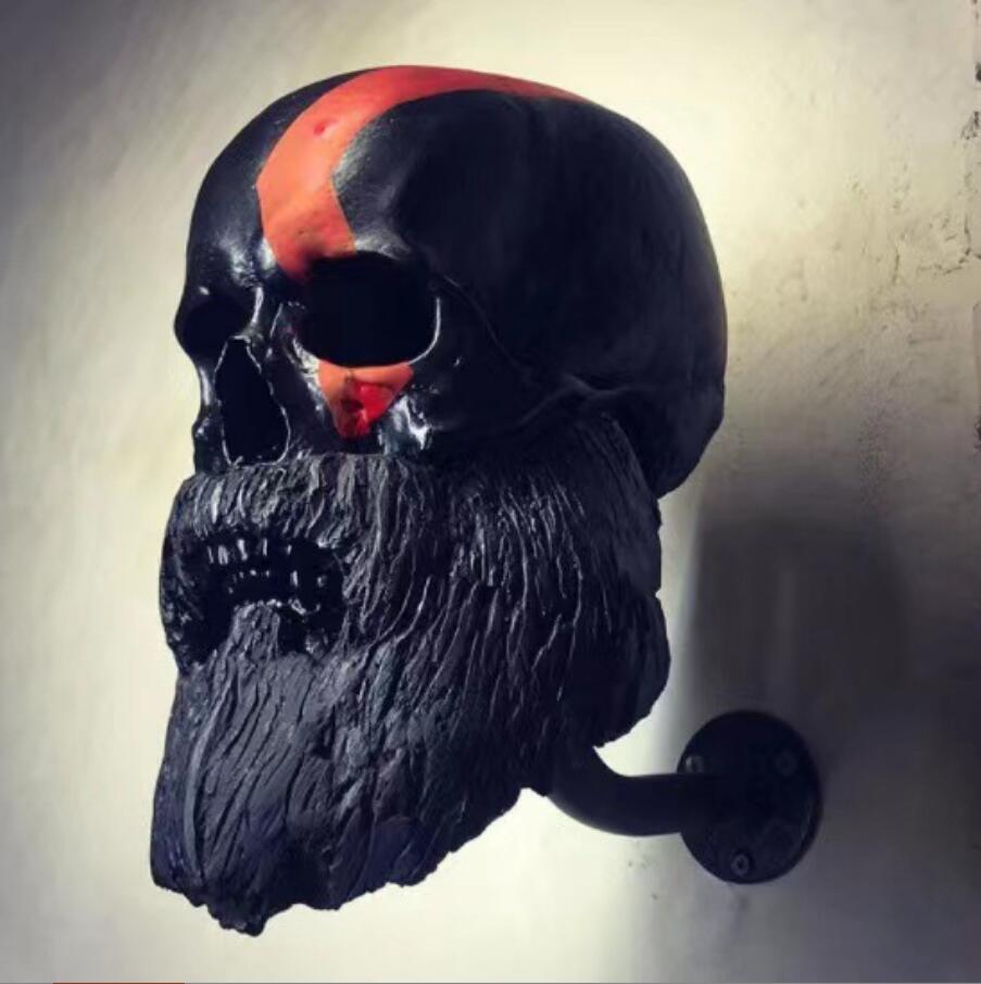 Resin skeleton motorcycle support Decorative Objects crafts motorcycle helmet rack with beard skull home decoration