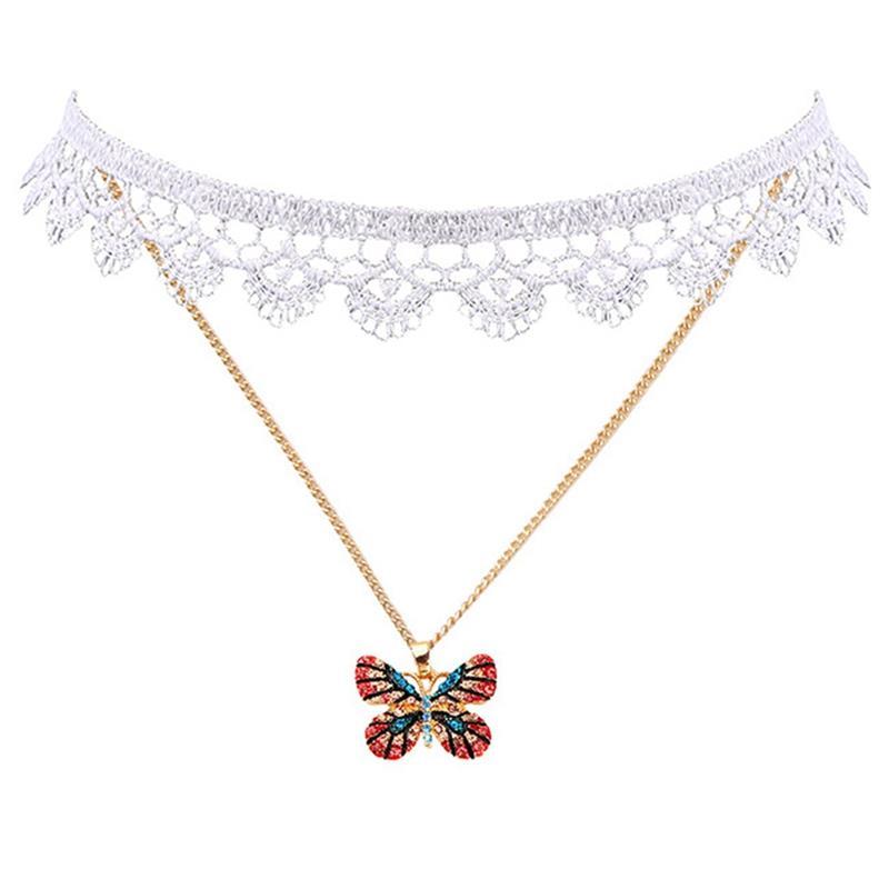 

Pendant Necklaces Gold Silver Color Butterfly Necklace For Women Female Shiny Crystal Clavicle Lace Chain Fashion Jewelry Party Gift