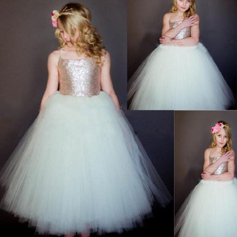 

Girl's Dresses Flower Girl For Weddings Kids Tulle Sequin Ball Gown Long White Princess Birthday Party Dress Little Bride, Same as picture