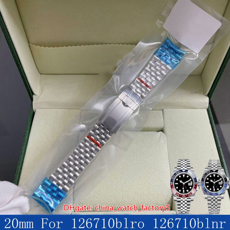 

20mm GMT Watch Bands Strap Stainless Steel Pepsi Watches Bracelet Buckle Deployment Safety Folding Clasp For 40mm 126710 126710blro 126710blnr Wristwatches