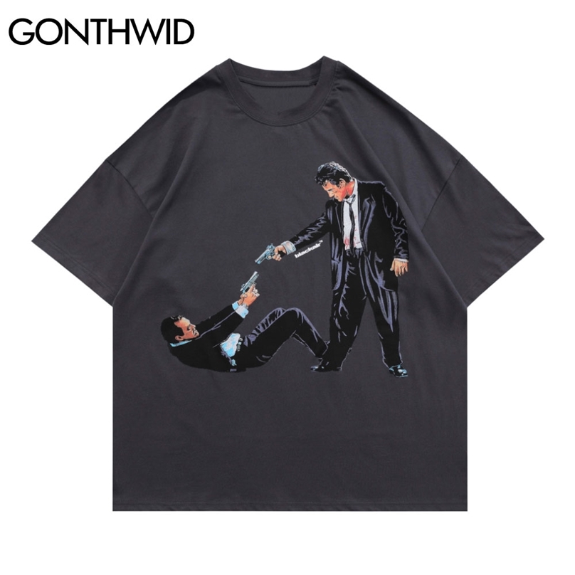 

Oversized Tshirts Men Streetwear Harajuku Gothic Cartoon Human Print Short Sleeve Tees Hip Hop Casual Cotton Loose Tops 210602, Khaki