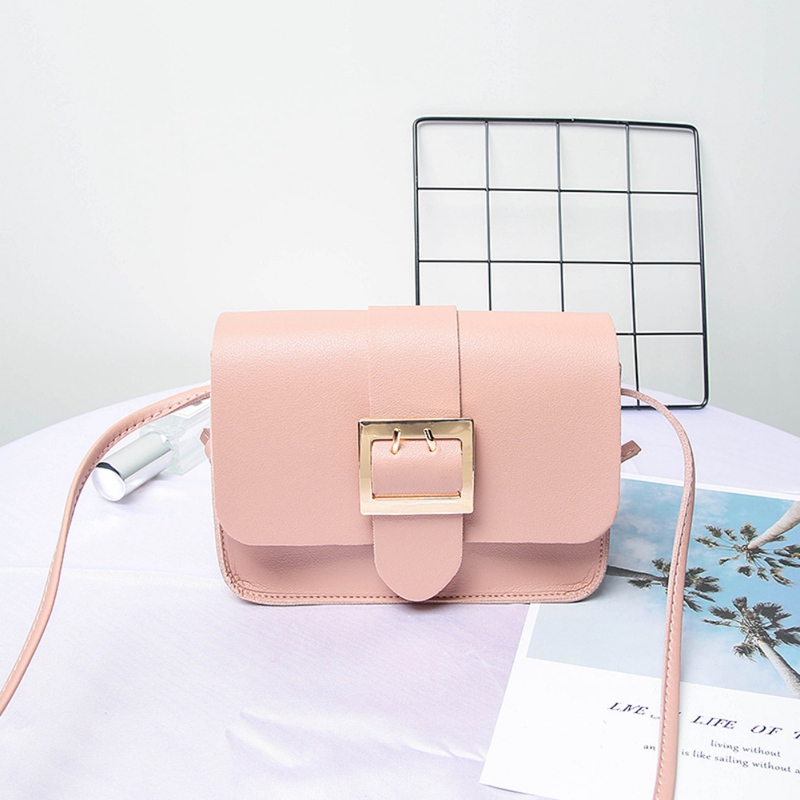 

2019 women elegant new big pin buckle ladies small square bag solid color pu mobile phone bag korean version of the shoulder