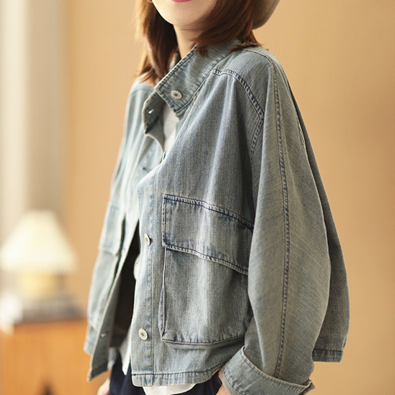 

women's jackets vintage jean jacket denim casual s wash short pockets outwear long, wild autumn sleeve female 4mt1, Black;brown