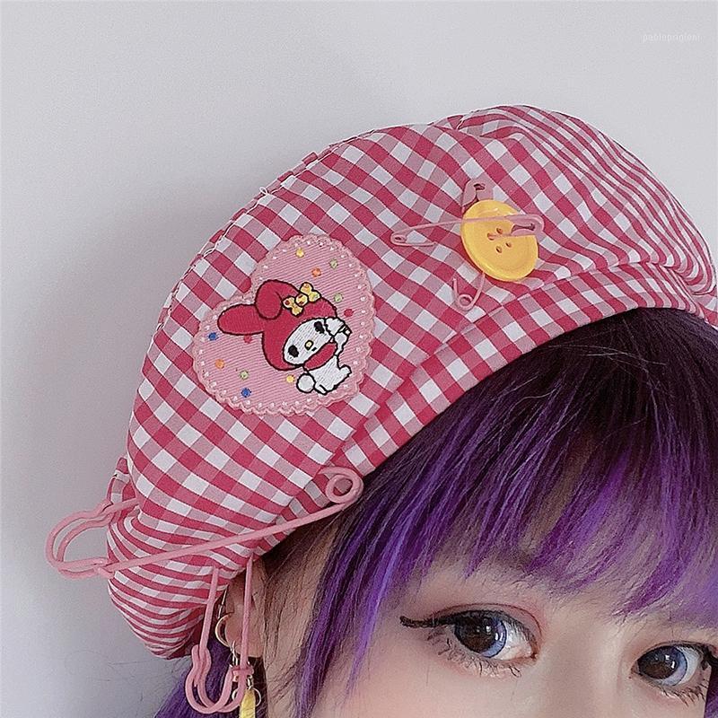

Kawaii Lady Cartoon Plaid Beret Pin Hat Female Berets, Blue