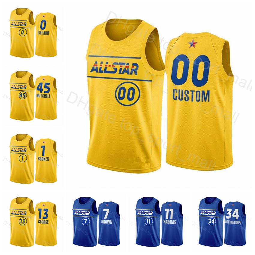 

Basketball All-Star Jersey Davis 3 Paul George 13 Rudy Gobert Chris Paul 13 Zion Devin Booker Donovan Mitchell 45 Western Conference Yellow, Black;red