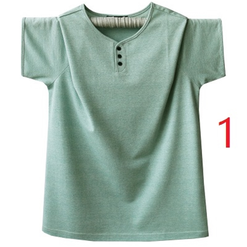 

2021 New Summer Men's Short-sleeved T-shirt Large Size Loose Casual V-neck Solid Color Bottoming Shirt Youth Fat Fv7e