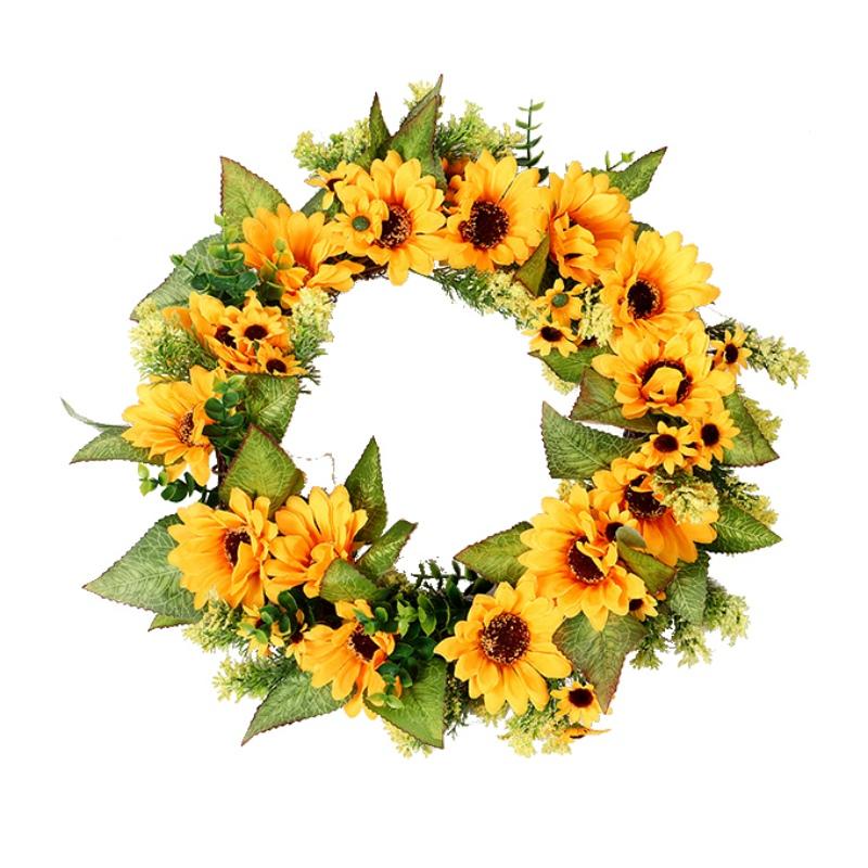 

Decorative Flowers & Wreaths Artificial Flower Wreath Garland With Yellow Sunflower And Green Leaves Thanksgiving Wedding Decoration