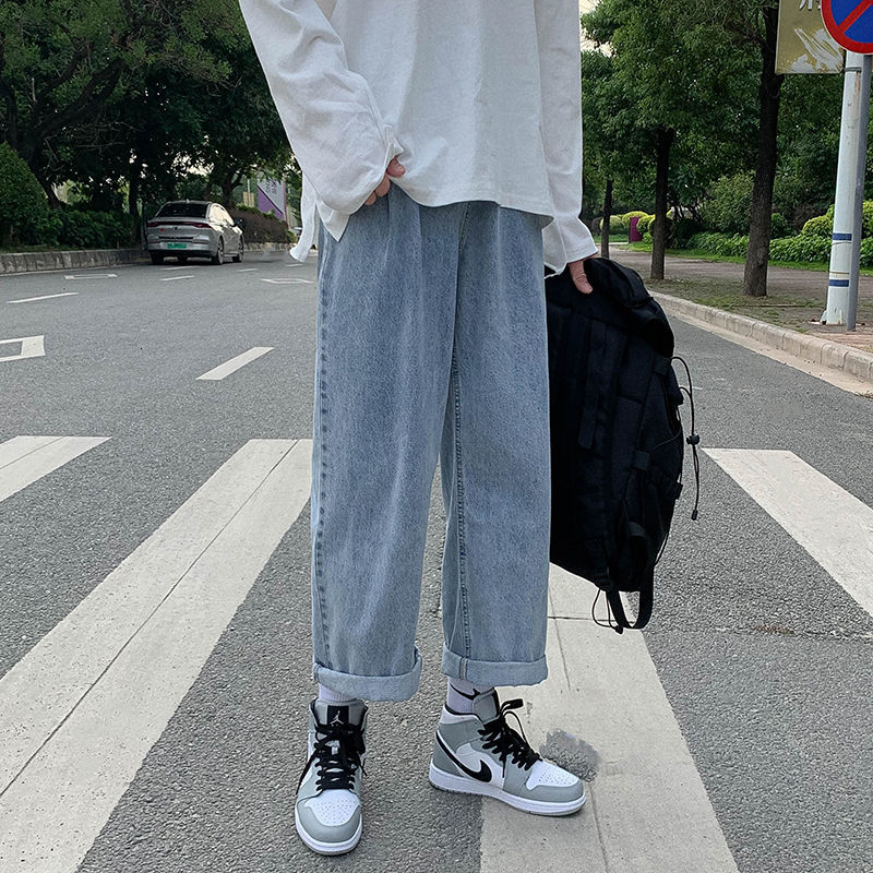 

2021 New Wide-leg Men' Fashion Retro Casual Blue Jeans Men Streetwear Hip-hop Straight Denim Trousers Mens -xl 2zme, Light blue