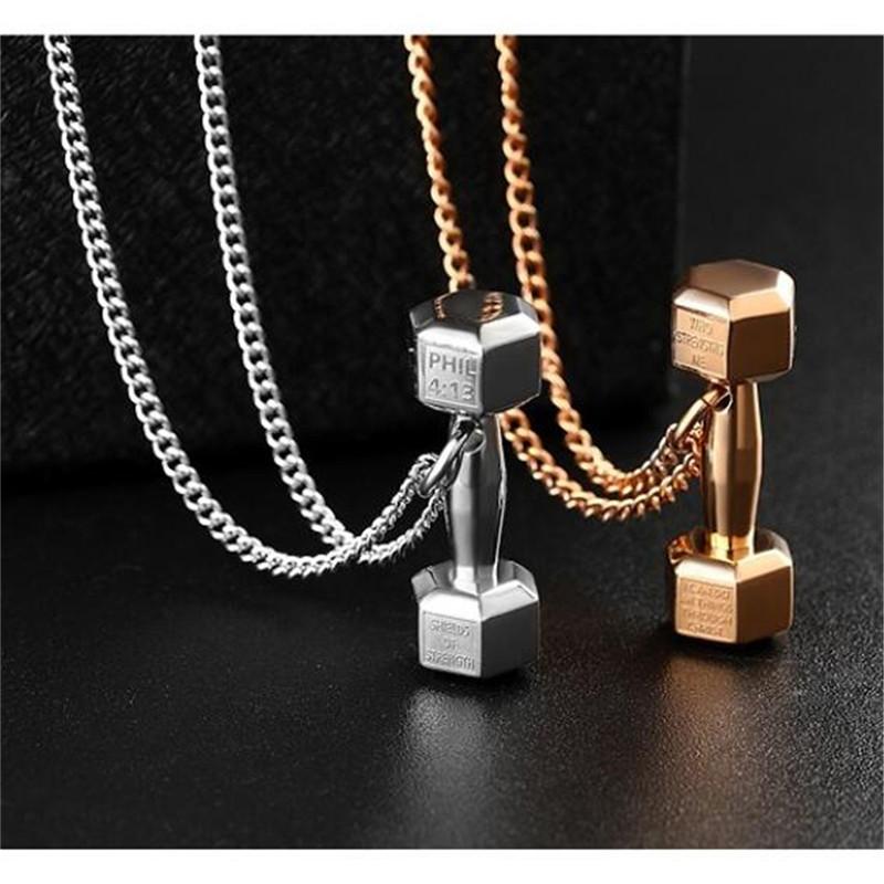 

Pendant Necklaces Dumbbell Necklace Gym Fitness Barbell Stainless Steel Jewelry Gold / For Men Women, Silver