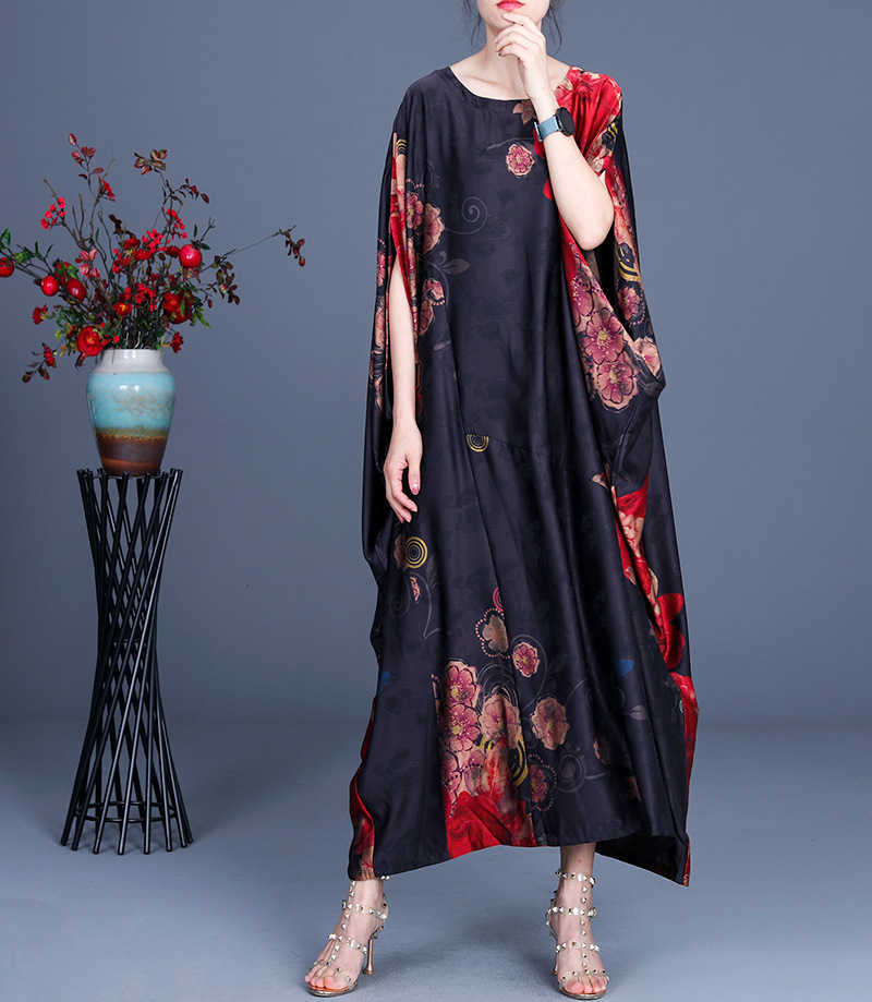 

VANOVICH Summer Women's Dresses Short Sleeve Printed Pluz Size Round Collar Casual Wild Women Clothing 210615, Black