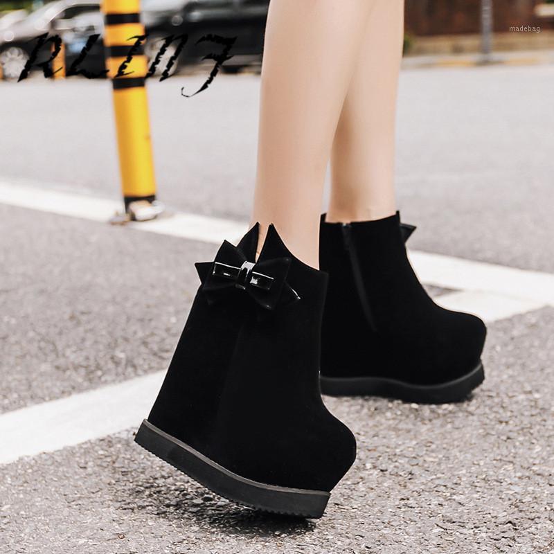 

Boots RLINF Korean Version Of The Bare Sexy Increase Female Thick Platform Wedge With Super High Heel Women Short, Black