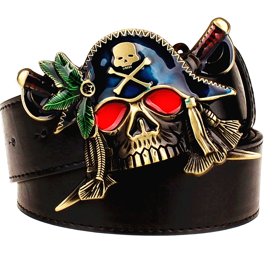 

2021 Fashion New Men's Leather Metal Buckle Colored Knife Belts Exaggerated Skull Pirate Belt Hip Hop Girdle 9pq7, Black