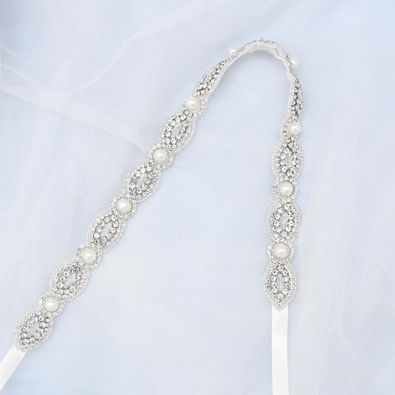 

Wedding Sashes TRiXY S435 Fashion Beaded Belt Clear Crystal For Formal Dress Pearl Bridal Rhinestone Belts Silver