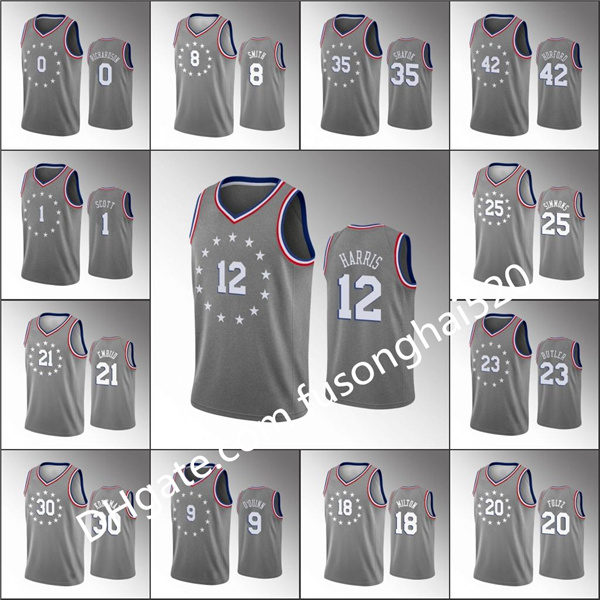

2021 print Men's Women kids Joel Embiid Ben Simmons Tobias Harris Mike Scott Shirts Jimmy Butler Gray Custom Basketball Jersey, Black;red