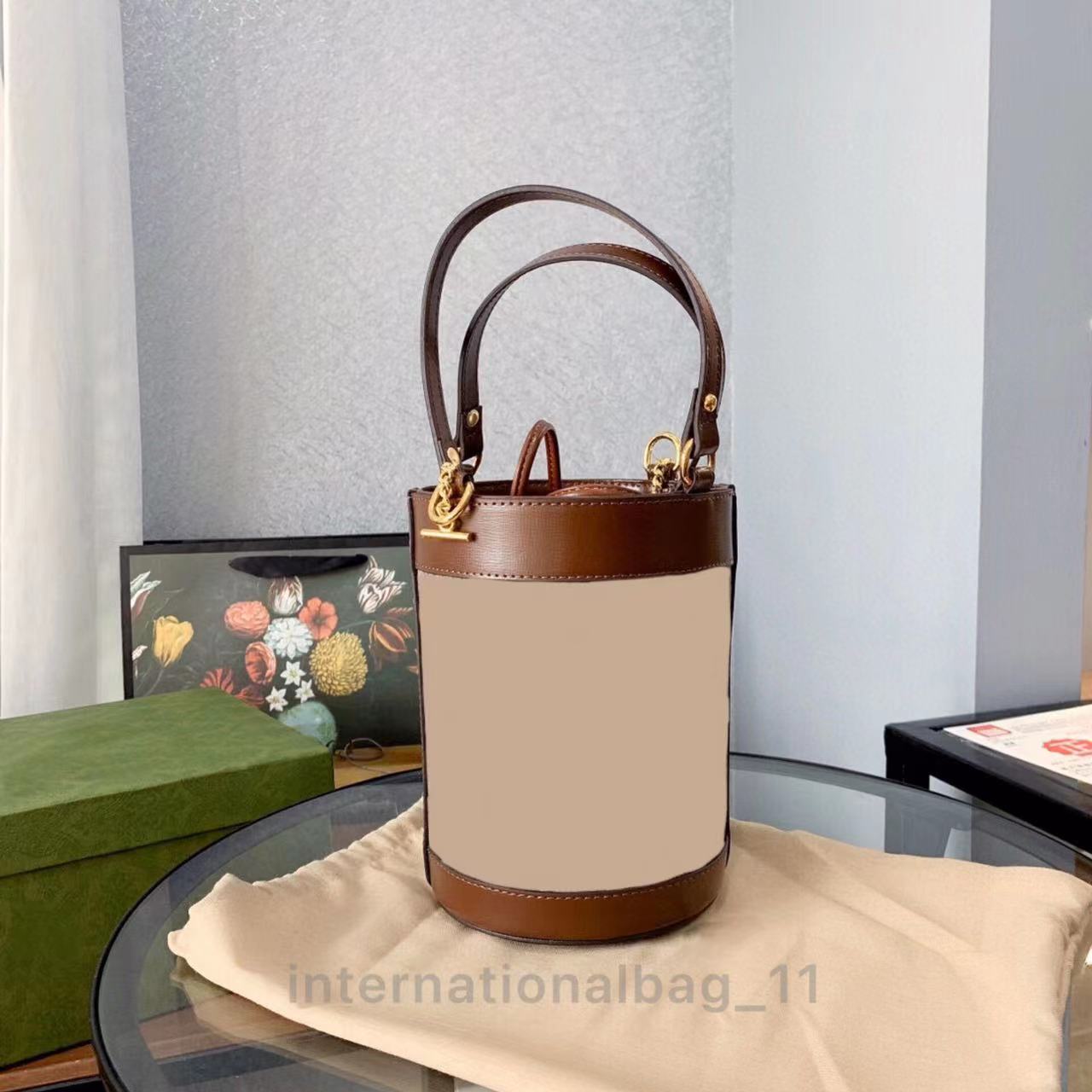 

Retro saddle buckle Drawstring bucket bag Women's fashion handbag Designer alphabet canvas purse leather shoulder strap, Customize