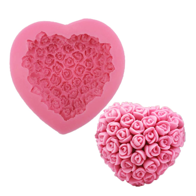 Silicone 3D Rose Flower Cake Mould Love Heart Shape Fondant Soap for Chocolate Wedding Valentine DIY Baking Pink 1221543-image-727816904