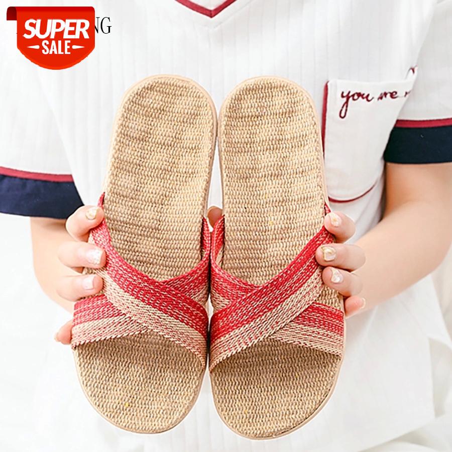 

LCIZRONG 2020 Women Linen Massage Slippers Big Size Home Flip Flops Massage Slippers Female Non-slip House Shoes #el0M, Black