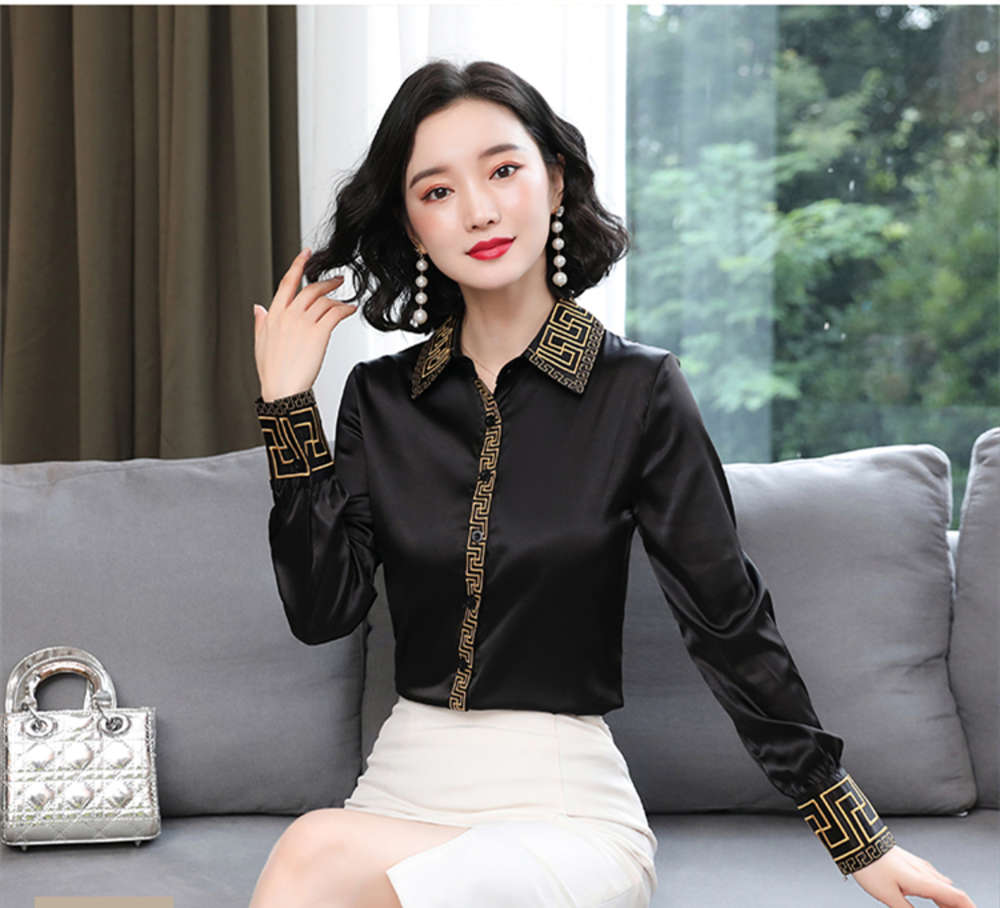 

2021 Luxury Vintage Embroidery Silks Shirt Long Sleeve Spring Autumn Winter Runway Designer Women's Black Tops Office Ladies Button Blouses, White