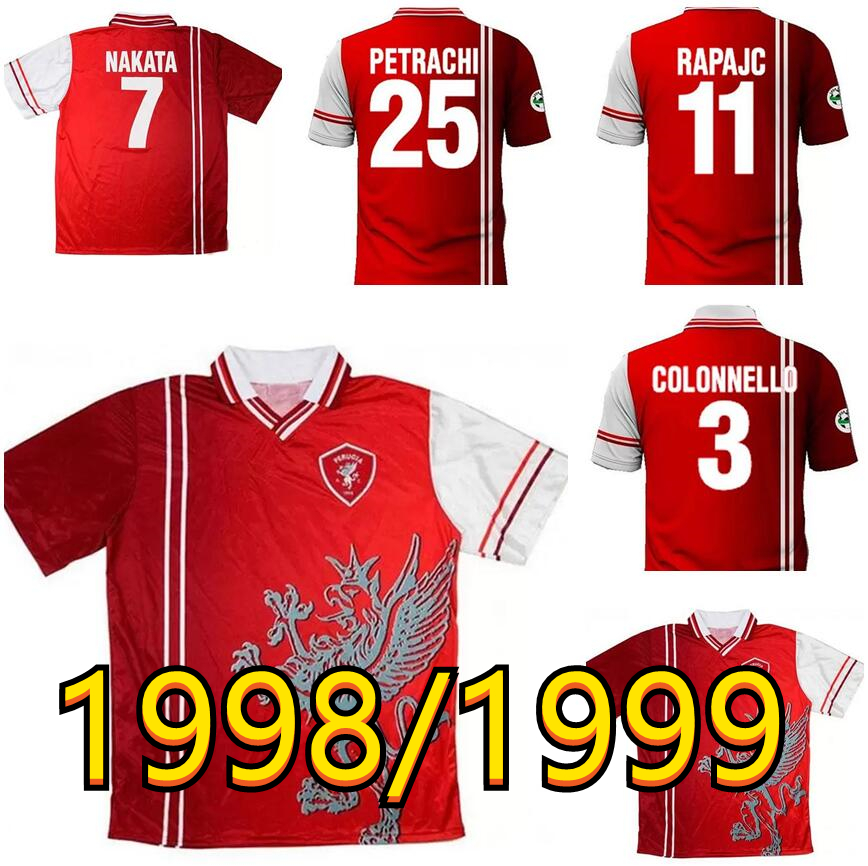 

Top 1998-99 Perugia Home Shirt Nakata retro Classic soccer jerseys Rapaic Kaviedes Rivas Bucchi Olive 98 99 Classic retro football shirts, 1998/99 home
