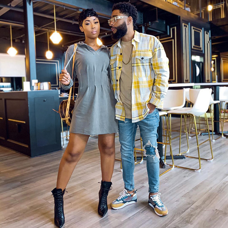 

Women Hoodies Dress Long Sleeve Slim Waist A Line Dress Sweatshirt Dress Casual Puff Sleeve 2021 Autumn Streetwear, Black;gray