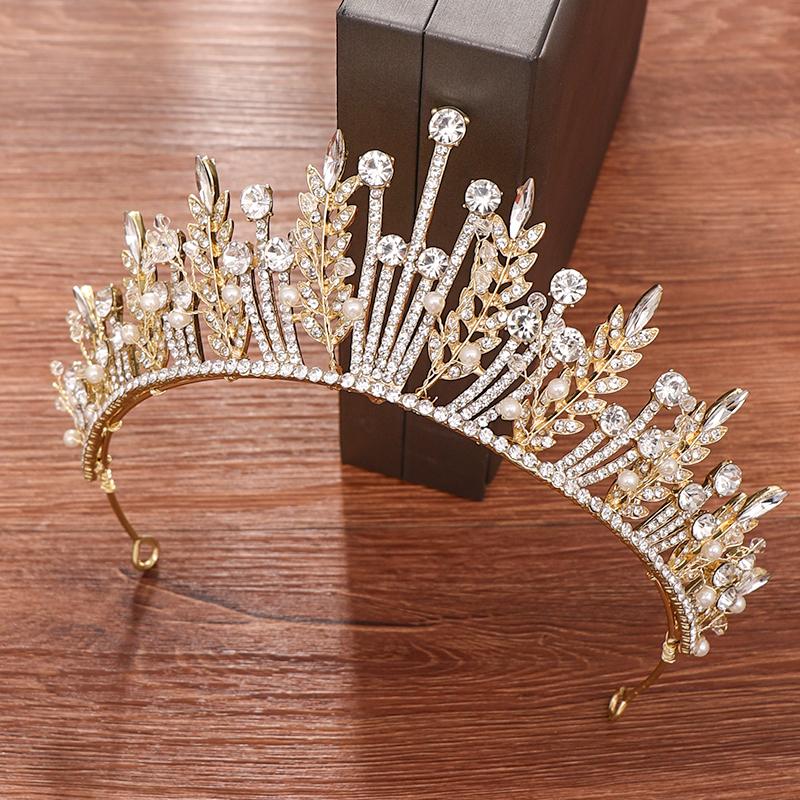 

Hair Clips & Barrettes Princess Diadem Bride Crown Tiara Handmade Pearl Crystal Rhinestone Headband Bridal Headdress Wedding Accessories, Golden;silver