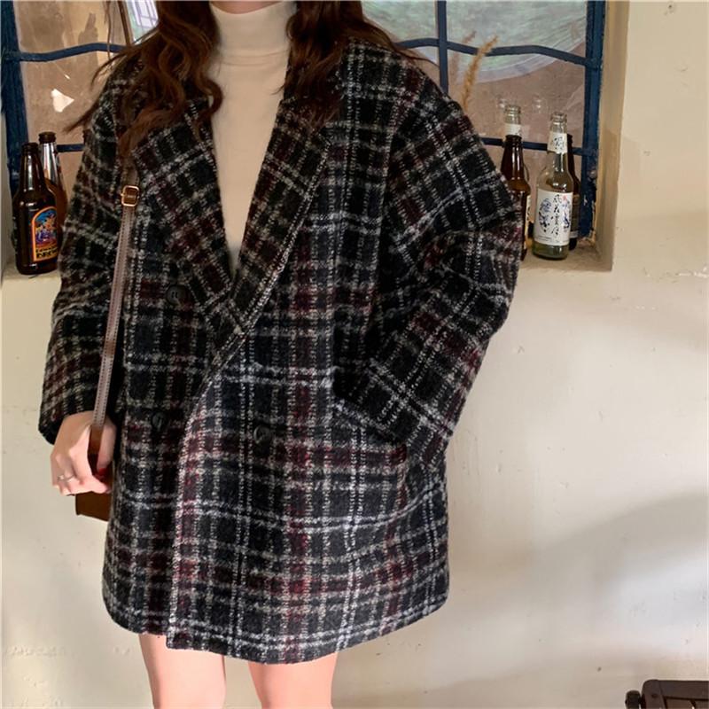

Women's Wool & Blends Alien Kitty Vintage Plaid Jacket Long Suit Collar Faux Woolen Coat 2021 Winter Korean Style Plus Velvet Thickening Bas, Photo color