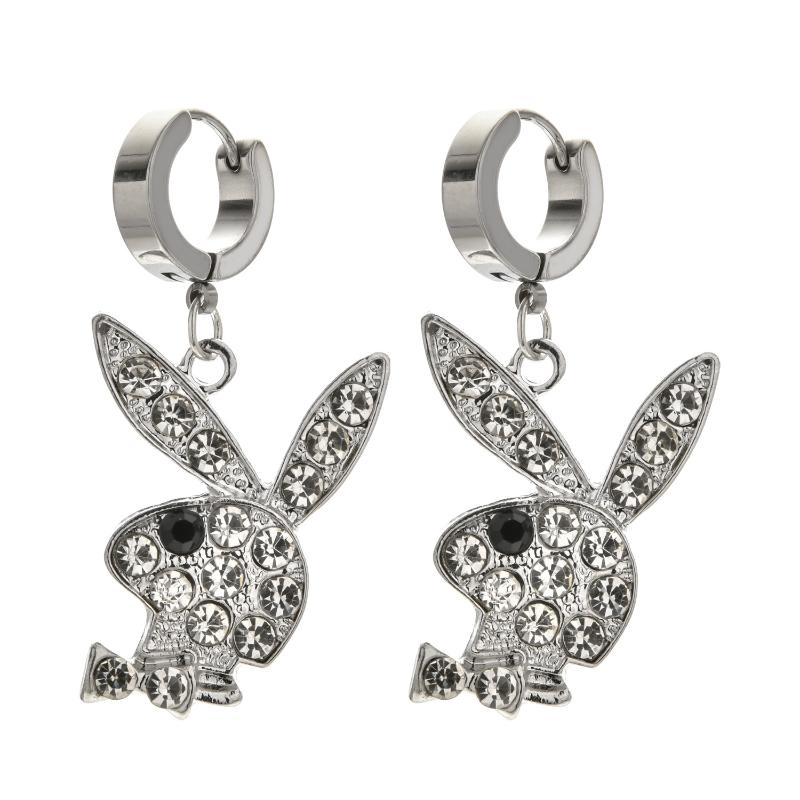 

Hoop & Huggie Fashion Hip Hop Stainless Steel Earrings Rhinestone Punk Jewelry Woman